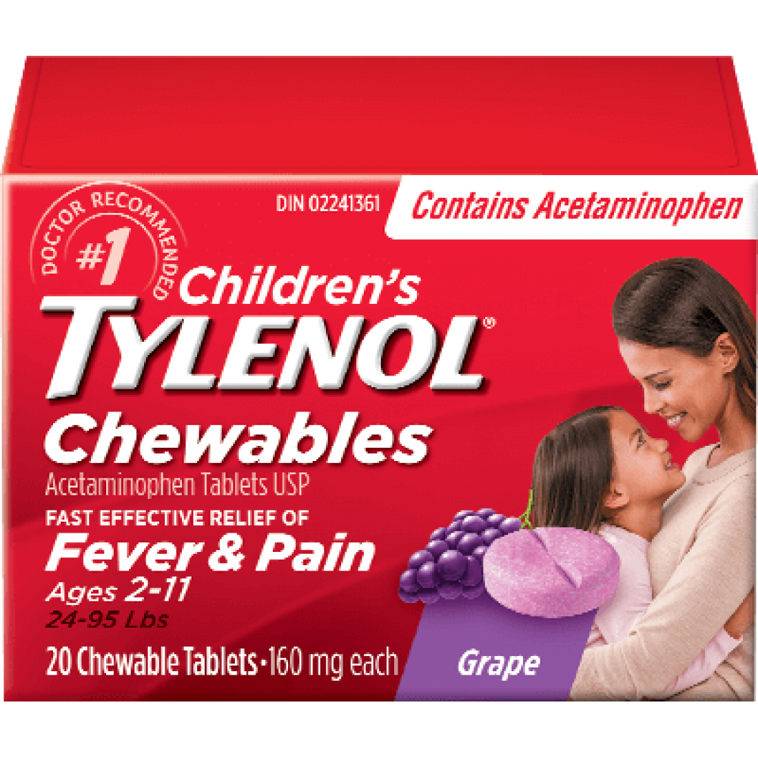 CHILDREN'S CHEWABLE TYLENOL FEVER AND PAIN AGES 211 GRAPE 20 TABLETS Sands Canada